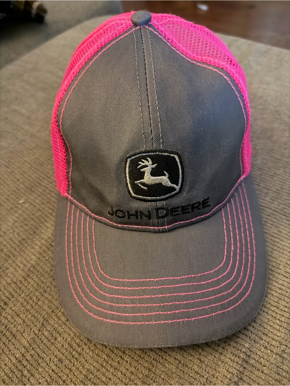 John Deere Gray and Pink Mesh snap back hat